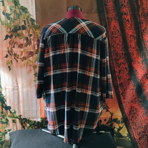 EUC: Miss Lili Sze 2X Blue Plaid Zip-Front Top - Picture 2 of 4